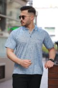 Erkek Yakalı Jakar Baskılı Kısa Kollu T-shirt resmi
